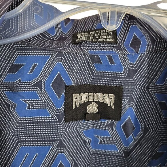 Rocawear Men's Large Y2K Streetwear Button Up Shirt Short Sleeve Gray blue - Picture 2 of 4